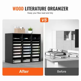 Wood Literature Organizer, 24 Compartments, File Sorter with Removable Shelves, Mailboxes Slot for Office Home Classroom