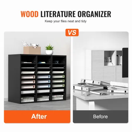 Wood Literature Organizer, 24 Compartments, File Sorter with Removable Shelves, Mailboxes Slot for Office Home Classroom Mailroo