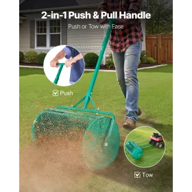 Compost Spreader, 24 in Wide Peat Moss Spreader with Push/Tow Handle, 4 Heights Adjustable, Powder-Coated Steel Garden Peat Moss