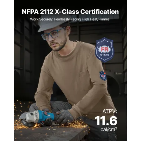 FR Shirts, Flame Resistant Long Sleeve Clothing Lightweight Breathable Cotton, Men's Fire Retardant Work Shirt with P