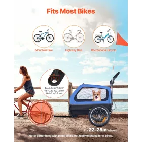VEVOR Dog Bike Trailer, Supports up to 40 kg, 2-in-1 Pet Stroller Cart Bicycle Carrier for Small & Large Dogs, Easy Folding Fram