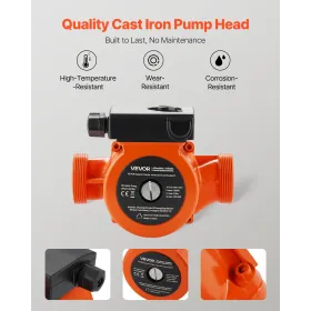 VEVOR LPS32-8S/180 Støbejernscirkulationspumpe, 3/8 HK, 220-240V 110 LPM Varmtvandscirkulationscirkulationspumpe,