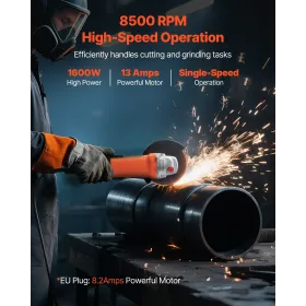VEVOR Angle Grinder, 177.8mm Electric Grinder Power Tool, 8.2Amps 8500RPM High-Speed Corded Angle Grinders with Adjustable Dust 