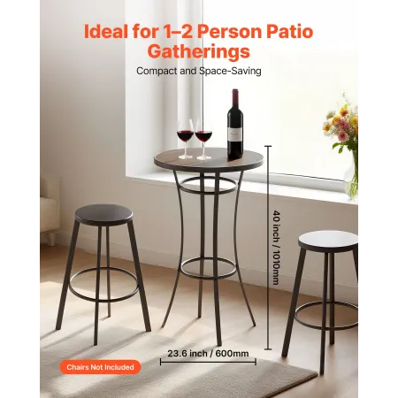 Outdoor Round Bar Table, 60 cm Counter Bar Height Bistro Table, Patio Dining Tables with Easy-to-Clean Top & Sturdy Metal Frame,