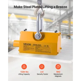 Permanent Magnetic Lifter, 600 kg Trækkapacitet, Heavy Duty N42