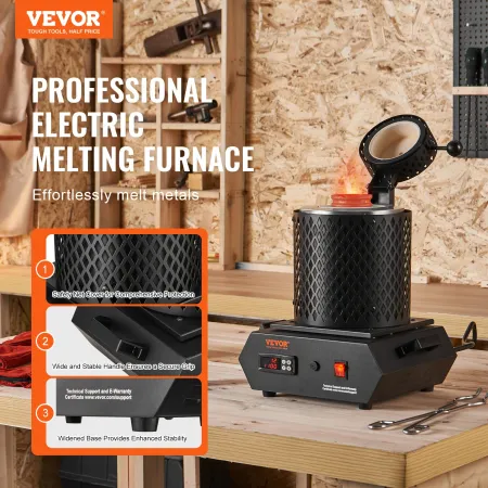 Gold Melting Furnace, 1350W, 1150°C Max Temperature, Digital Electric Melting Furnace with 1 kg and 3 kg Ceramic Crucibles, Cruc