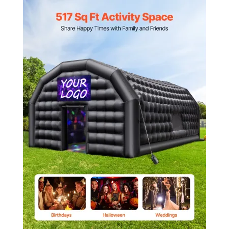 VEVOR Inflatable Nightclub, 8 x 6 x 4 m Inflatable Party Tent with 1100W Blower & Sandbag, Ventilated Blow up Night Club with 2 