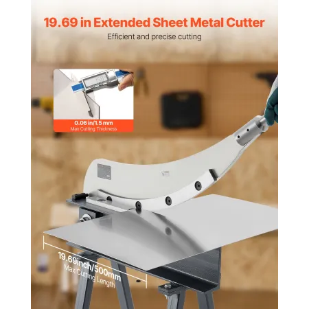 VEVOR Guillotine Shear, 500 mm Bed Width Benchtop Cutter, Manual Hand Plate Shear for Metal Sheet Processing, with Q235 Material