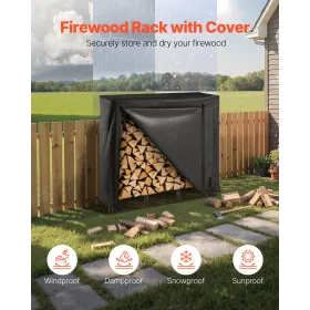 Firewood Rack with Waterproof Cover, 1.22m Outdoor Firewood Holder, 1/4 Cord Storage Metal Log Holder, 400lb Max Weight Capacity