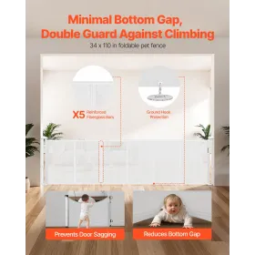 VEVOR Retractable Baby Gate, 870 mm Tall, Extends up to 2800 mm Wide, Retractable Gate for Kids or Pets, Mesh Material, Easy to 