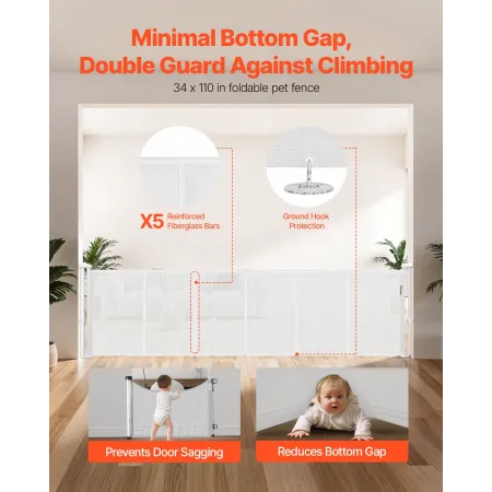 VEVOR Indtrækkelig babylåge, 870 mm høj, forlænges op til 2800 mm bred, indtrækkelig låge til børn eller kæledyr,