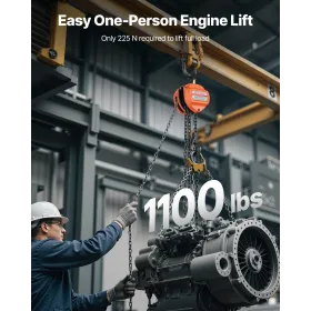 VEVOR Hand Chain Hoist, 1/2 Ton Capacity, Manual Chain Block with Upgrade G80 Galvanized Chain, 3 m Lifting Height, Heavy Duty P