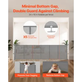 VEVOR Retractable Baby Gate, 870 mm Tall, Extends up to 2800 mm Wide, Retractable Gate for Kids or Pets, Mesh Material, Easy to 