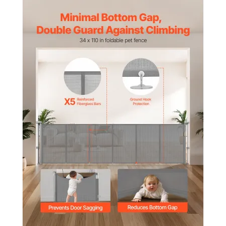 Retractable Baby Gate, 870 mm Tall, Extends up to 2800 mm Wide, Retractable Gate for Kids or Pets, Mesh Material, Easy to Instal