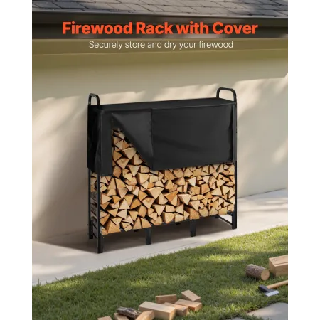 VEVOR Firewood Rack with Waterproof Cover, 1.22m Outdoor Firewood Holder, 1/4 Cord Storage Metal Log Holder, 400lb Max Weight Ca