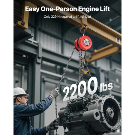 VEVOR Hand Chain Hoist, 1 Ton Capacity, Manual Chain Block with Upgrade G70 Galvanized Chain, 3 m Lifting Height, Heavy Duty Pul