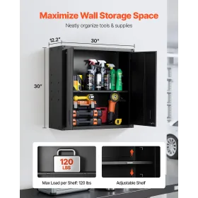 VEVOR Metal Wall Cabinet, 76.2W x 31D x 76.2H cm, Steel Floating Hanging Storage Cabinet with Locking Doors and Adjustable Shelf