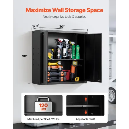 VEVOR Metal Wall Cabinet, 76.2W x 31D x 76.2H cm, Steel Floating Hanging Storage Cabinet with Locking Doors and Adjustable Shelf