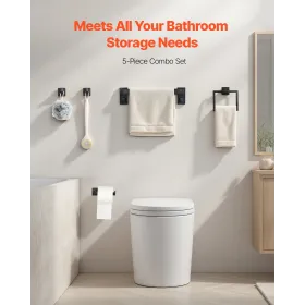 VEVOR matsort badeværelse hardware sæt, 5 dele badeværelsestilbehør sæt, rustfrit stål 16 tommer håndklædestang,