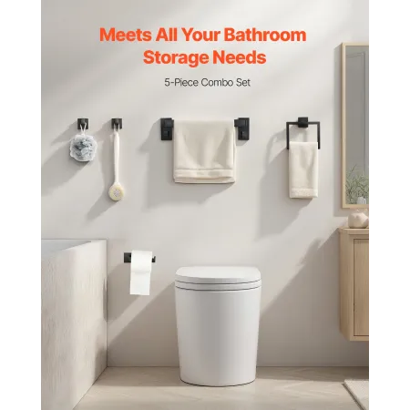 VEVOR matsort badeværelse hardware sæt, 5 dele badeværelsestilbehør sæt, rustfrit stål 16 tommer håndklædestang,