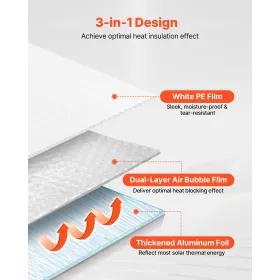 VEVOR Reflective Insulation Roll, Double-Layer Air Bubble Radiant Barrier, 6mm 30.48 m x 1.22 m, Aluminum Foil White PE Film Hea