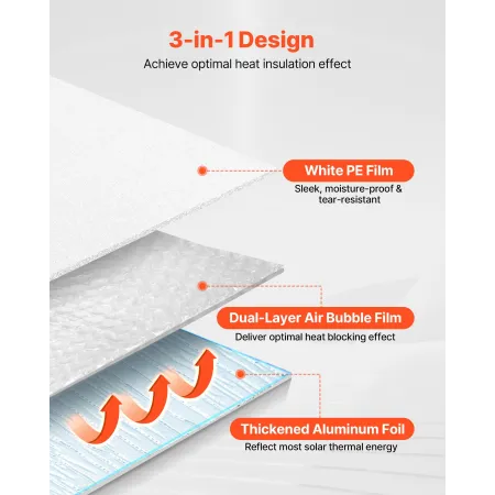 Reflective Insulation Roll, Double-Layer Air Bubble Radiant Barrier, 6mm 30.48 m x 1.22 m, Aluminum Foil White PE Film Heat Refl