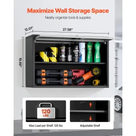VEVOR Metal Wall Cabinet, 77W x 30.5D x 50H cm, Floating Garage Tool Cabinet with Up-Flip Door and Shelf, 108.9 kg Load Capacity