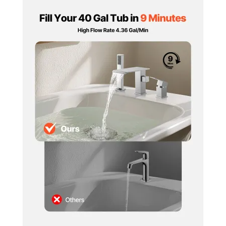 VEVOR Roman Tub Faucet, 3 Hole Waterfall Bathtub Faucet, Widespread Roman Tub Faucets with Shower Head & 1 Handle, Romans Bathtu