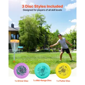 Disc Golf Set, 3 Pack Disc Golf Starter Set, Beginners Flying Discs for Full-Body Strength Training, with Putter, Mid-Range, Dri