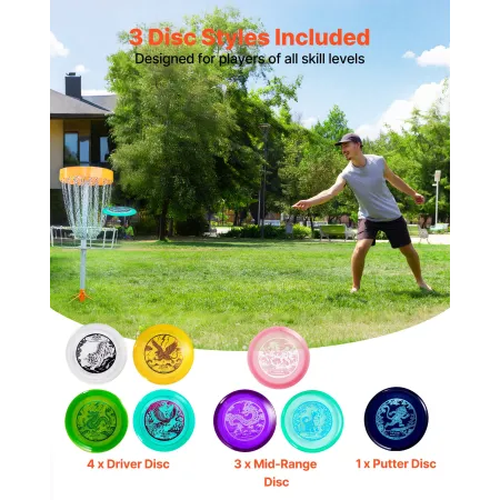 VEVOR Disc Golf Set, 8 Pack Disc Golf Starter Set, Beginners Flying Discs for Full-Body Strength Training, with Putter, Mid-Rang
