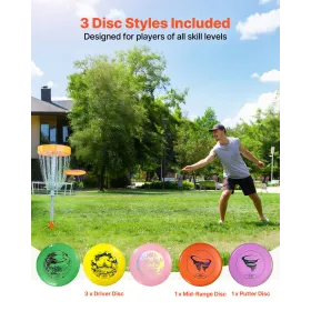 VEVOR Disc Golf Sæt, 5 STK Begyndere Flying Discs, Disc Golf Starter Sæt til styrketræning i hele kroppen, med putter, Mid-Range