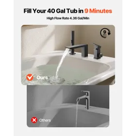 VEVOR Roman Tub Faucet, 3 Hole Waterfall Bathtub Faucet, Roman Bathtub Faucets Set with Shower Head & 1 Handle, Deck Mount Bath 