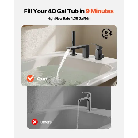 VEVOR romersk badekarhane, 3 hullers vandfaldsbadekarhane, romerske badekarhanesæt med brusehoved og 1 håndtag, dæksmonteret bad