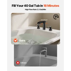 VEVOR Roman Tub Faucet, 3 Hole Waterfall Bathtub Faucet, Zinc Alloy Bath Tubs Faucets Set with 2 Handles, Deck Mount Bath Tub Fa