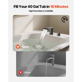 VEVOR Roman Tub Faucet, 3 Hole Waterfall Bathtub Faucet, Bath Tubs Faucets Set with 2 Handles, Roman Tub Faucets Deck Mount for 