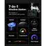 VEVOR 7-i-1 Wi-Fi-vejrstation med APP, 190,5 mm VA-skærm, trådløs solcelledrevet udendørssensor, regnmåler, indendørs udendørs
