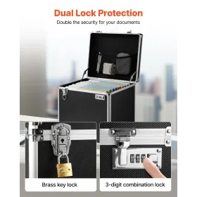VEVOR Portable File Storage Box, 395 x 320 x 380 mm Internal Chest Size, Locking Mobile Business Case with Telescopic Handle, Ha