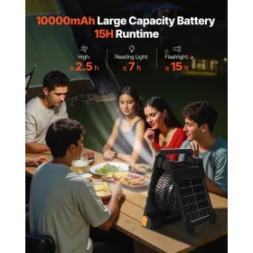 VEVOR 10000mAh genopladelig solcelleblæser med LED-lanterne, 18 cm bærbar blæser Trådløs med 4W foldbart solpanel,