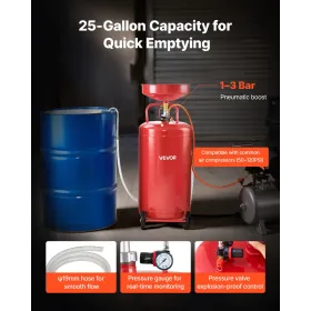95L Waste Oil Drain Tank, Air Operated Portable Oil Drainer with Adjustable Funnel Height, Industrial Fluid Drain Tank with Whee
