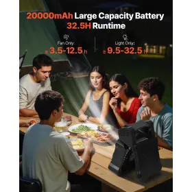 VEVOR 20000mAh Rechargeable Solar Fan with LED Lantern, 20 cm Portable Fan Cordless with 7W Foldable Solar Panel, 5-Speed & Time