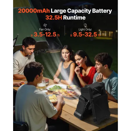 20000mAh Rechargeable Solar Fan with LED Lantern, 20 cm Portable Fan Cordless with 7W Foldable Solar Panel, 5-Speed & Timer & Qu