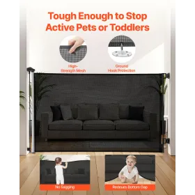 VEVOR Retractable Baby Gate, Extends to 1450 mm Wide, 980 mm Tall, with Security Lock, Easy to Use, Walk Through Without Trippin