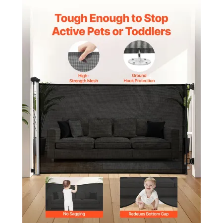 VEVOR Retractable Baby Gate, Extends to 1450 mm Wide, 980 mm Tall, with Security Lock, Easy to Use, Walk Through Without Trippin