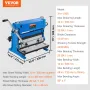 Sheet Metal Brake, 12-inch, 3-In-1 Combination Shear Brake Roll Machine, 20-Gauge Capacity Shear Press Brake with 90° Max Bendin