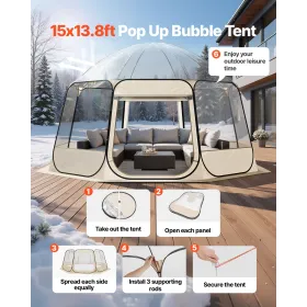 Pop up bobletelt, 4,58 x 4,32 m Vandtæt og UV-resistent, klart
