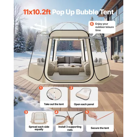 VEVOR Pop up Bubble Tent, 3.36 x 3.05 m Waterproof & UV-Resistant, Clear Camping Tent Shelter, Outdoor Garden Dome Igloo Tents w