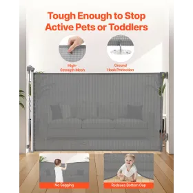 VEVOR Retractable Baby Gate, Extends to 1450 mm Wide, 980 mm Tall, with Security Lock, Easy to Use, Walk Through Without Trippin