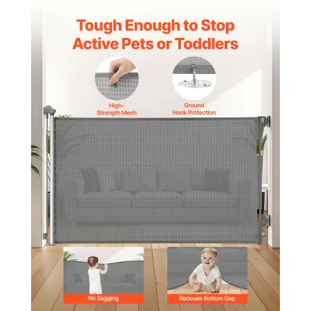 VEVOR Retractable Baby Gate, Extends to 1450 mm Wide, 980 mm Tall, with Security Lock, Easy to Use, Walk Through Without Trippin