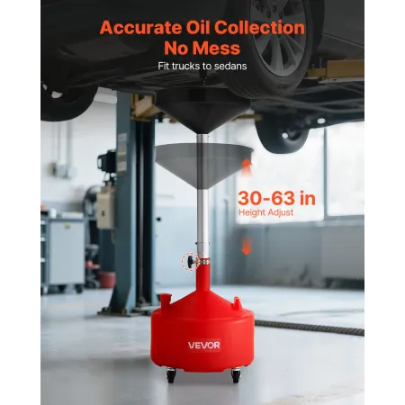 VEVOR 30L Waste Oil Drain Tank, Industrial Fluid Drain Tank with Adjustable Funnel Height, Portable Oil Drainer with Wheels, Flu