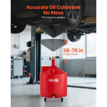 68L Waste Oil Drain Tank, Industrial Fluid Drain Tank with Adjustable Funnel Height, Portable Oil Drainer with Wheels, Fluid Fue